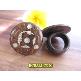 Black Wooden Ethnic Finger Rings Motif Carved